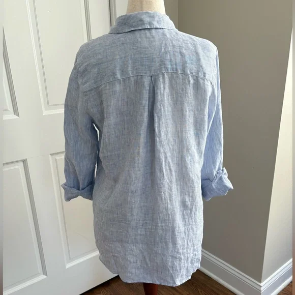 J.Mclaughlin Britt Button Front Collared 100% Linen Shirt - Light blue stripe - Picture 3 of 8